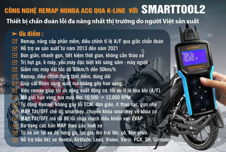 Máy đọc lỗi xe máy fi remap cho ECM Honda đề từ ACG