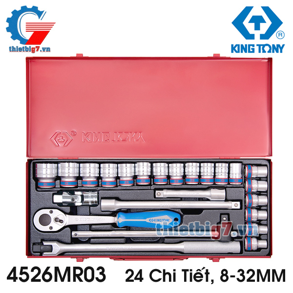 Bộ Tuýp 24 Chi Tiết Hệ Mét 1/2″ Kingtony 4526MR03, 8-32MM