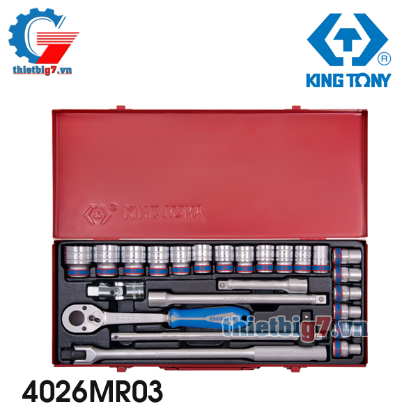 Bộ Khẩu Tuýp 1/2” Kingtony 4026MR03 – 24 Chi Tiết, 8-32MM (HỆ MÉT)